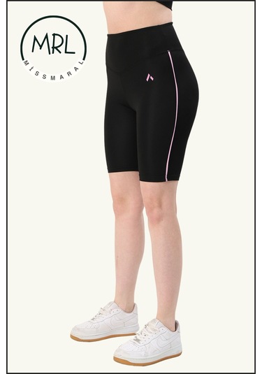 Kadın Siyah Yüksek Bel Toparlayıcı Biker Şort Kısa Spor Tayt Likralı Dalgıç Biker Tights 1043 Siyah Lila
