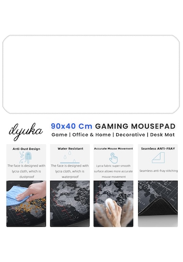 90x40cm Logosuz Beyaz Xxl Büyük Boy İlyuka Gaming Oyuncu Mousepad