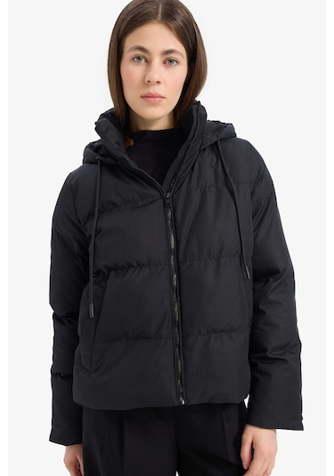 DeFacto Standart Fit Kapüşonlu Fermuarlı Cepli Şişme Mont E9592AX25SPBK27 Siyah