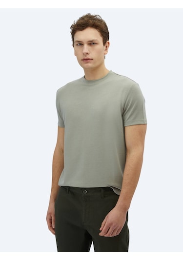 Kip Haki Düz Bisiklet Yaka T-shirt Haki