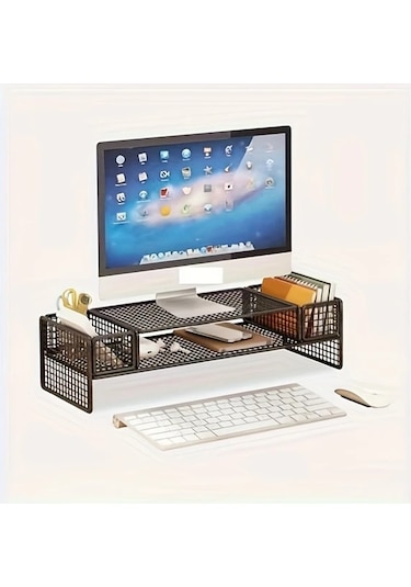 Xuweiwei Siyah Iki Depolama Ozelligine Sahip Ergonomik Masa Duzenleyici Demir Bilgisayar Standi Dizustu Bilgisayar Sogutma Rafi Ve Monitor Tutucu