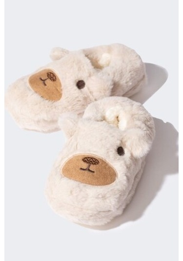 Defacto Kız Çocuk Ayıcık Tebalı Pelüş Düz Taban Panduf D3442a824wnbg123 Bej