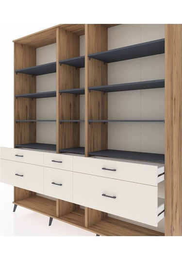 Hyperion Dolap 12 Raflı 6 Çekmeceli 220x44x243 Çam-antrasit/aytaşı Antrasıt/aytası