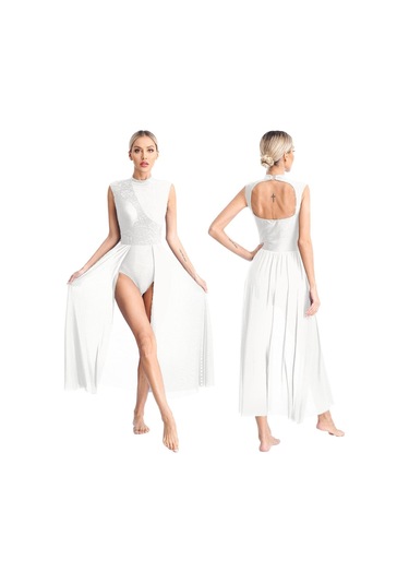 Beyaz Kadın Çağdaş Lirik Dans Elbise Bale Jimnastik Leotard Kolsuz Şifon Dökümlü Elbise Sahne Performansı Giyim Beyaz Beyaz Kadın Çağdaş Lirik Dans Elbise Bale Jimnastik Leotard Kolsuz Şifon Dökümlü Elbise Sahne Performansı Giyim Beyaz