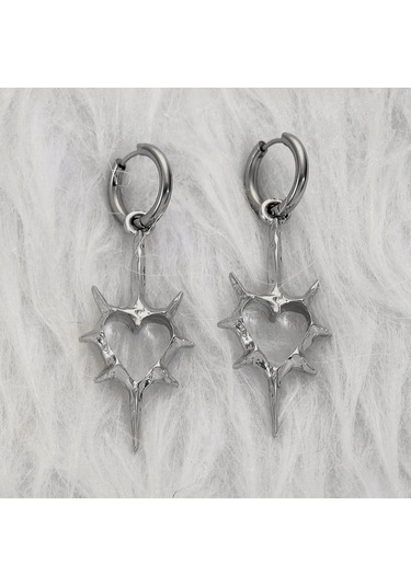 Conventions1 Diken Çivili Kalp Küpe Goth Çapraz Küpe Kadınlar Gümüş - Beyaz