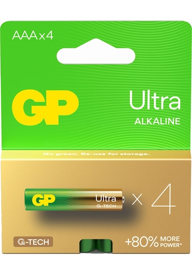 GP Batteries G-TECH Ultra Alkalin İnce LR03 – AAA Boy 1.5V Pil 4’lü Kart