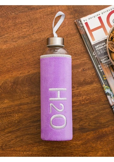 H2o Kadife Kılıflı Cam Matara 600 Ml - Renk Seçenekli Mor