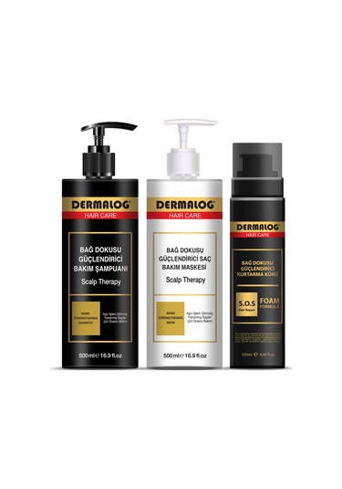 Dermalog Bağ Dokusu Güçlendirici Şampuan 500 ML + Saç Bakım Maskesi 500 ML + Saç Bakım Köpüğü 250 ML