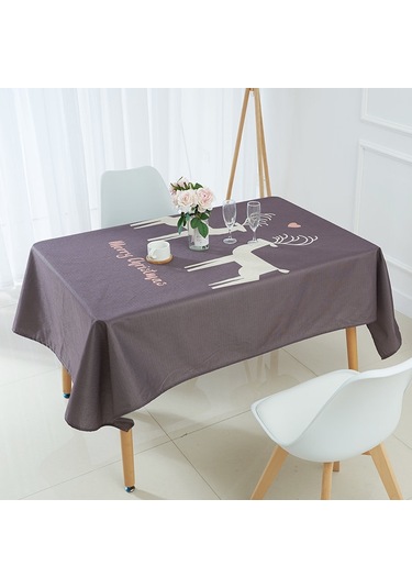 Ev Şifreli Keten Su Geçirmez Masa Örtüsü, Boyut: 90x90cm Koyu Gri Koyu Gri