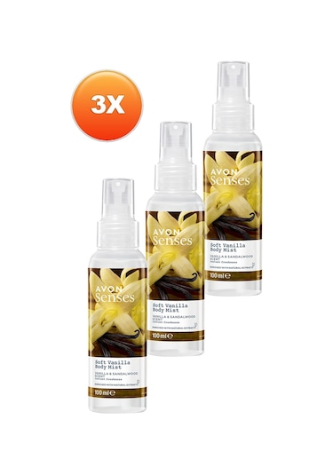 Avon Soft Vanilya ve Sandal Ağacı Kokulu Vücut Spreyi 3 x 100 ML