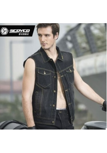 Scoyco Dayanıklı Jeans Kot Kumaş 3D Sırt Korumalı Motosiklet Kot Yelek