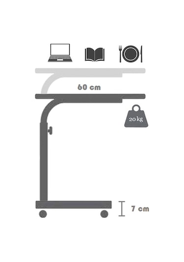 Yükseklik Ayarlı Dikey Laptop Ve Servis Sehpası - Antrasit Beyaz