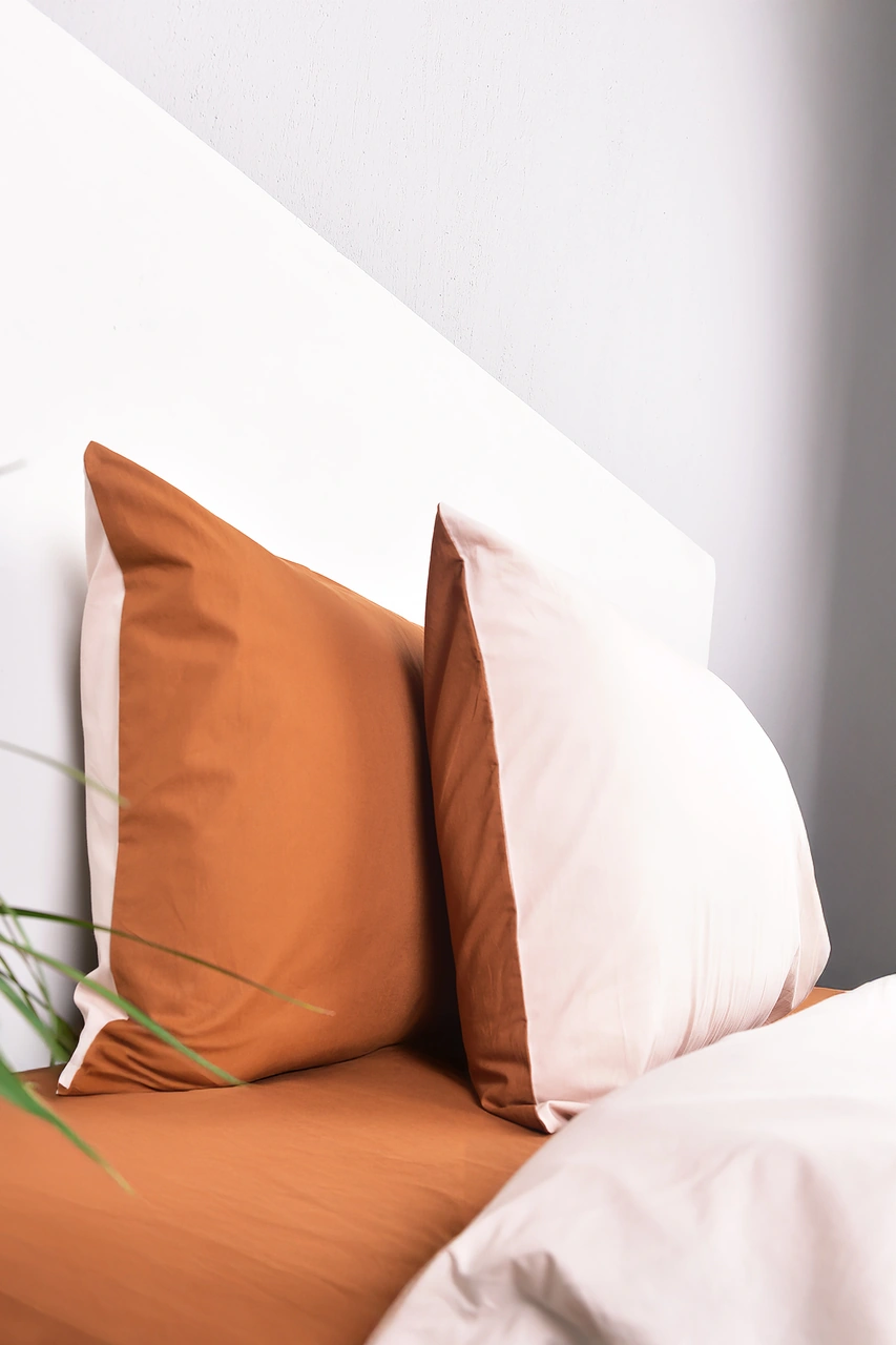 Çift Taraflı Çift Kişilik Nevresim Takımı Krem Taba %100 Pamuk Taba