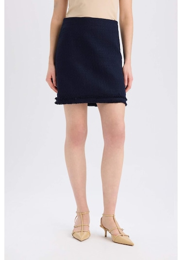 DeFacto 	A Kesim Yüksek Bel Basic Düz Tweed Mini Etek D2870AX25SPNV28 Lacivert