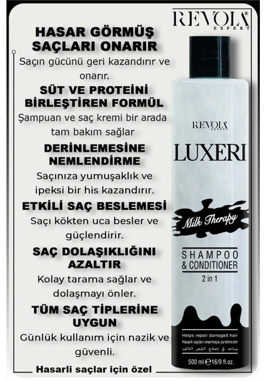 Revola Luxeri 2'si 1 Arada Şampuan Ve Kondisyoner Yıpranmış Saçlar İçin Onarıcı 500 Ml Milk Therapy Yıpranmış