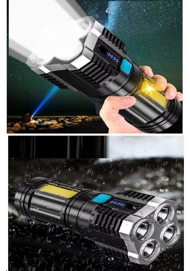 Periboia 4 Fonksiyonlu Led El Feneri Usb Şarjlı Su Geçirmez Lamba Çok Renkli