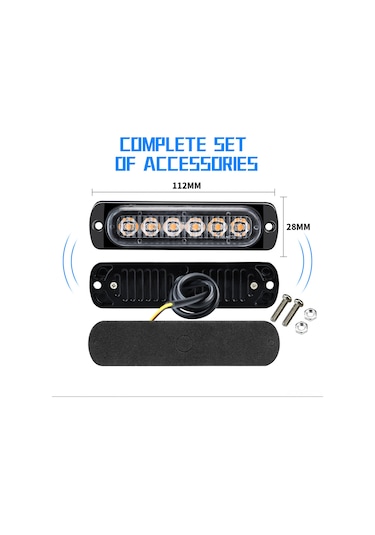 Xindoker 12-24v Araçlar İçin 6led Ultra İnce Mavi Flşör Işığı, 16 Flaş Modu, Ip65 Su Geçirmez, Araba/motosiklet/kamyon Uyumlu, 2 Adet Siyah