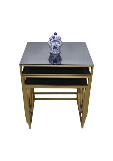 Venice Gold Metal Ayaklı Füme Aynalı Zigon Sehpa