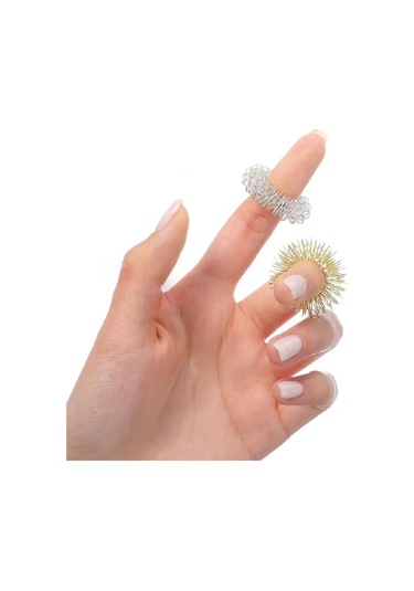 Altın Ve Gümüş Renk 2 Adet Batmayan İğneli Reiki Sujok Yüzüğü Masaj Esnek Yaylı Akupunktur Yüzük Altın - Gümüş