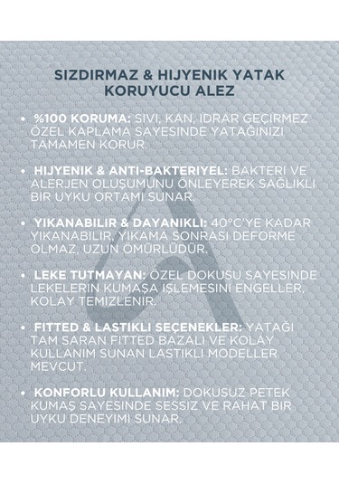 Sızdırmaz & Hijyenik Yatak Koruyucu Alez Fitted Bazalı Çift Kiş Beyaz