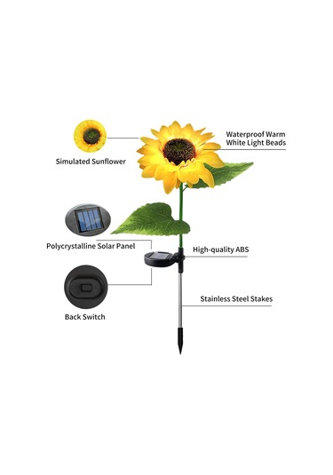 Qingmipy 2'li Ayçiçeği Şekilli Güneş Enerjili Bahçe Aydınlatma Lambaları, Otomatik Açma/kapama, Su Geçirmez, Patio Ve Çim Alanlar İçin Dekoratif Aydınlatma Ilık Beyaz