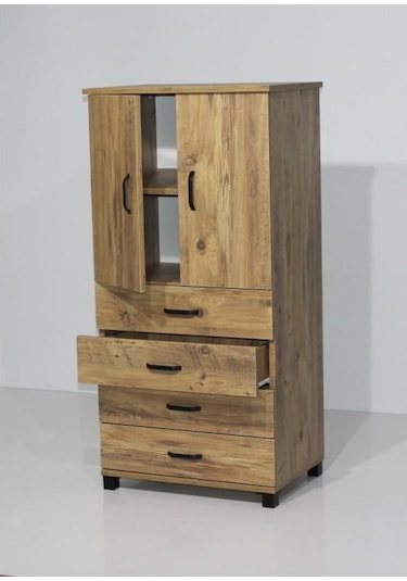 4 Çekmeceli Raflı Elbise Dolabı 61x44x128cm Çam