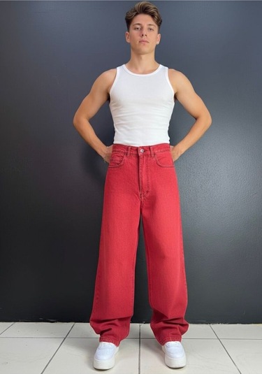 St.poll Baggy Jeans Pantolon Kırmızı