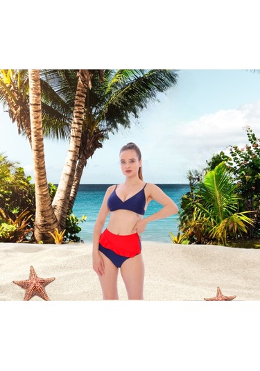 Shopiolog Kadın Volanlı Fraset Renkli Bikini Lacivert - Siyah