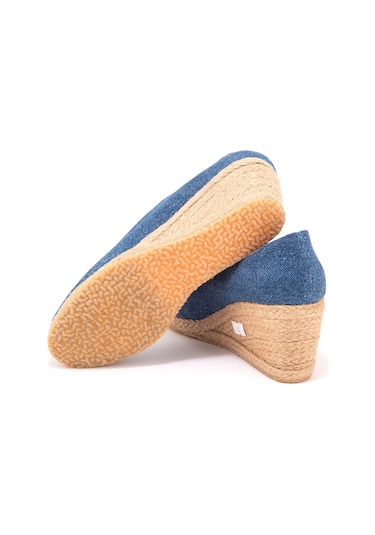 Star Tombis Gerçek Elişi Kot Espadril Dolgu Topuk Handmade Mavi