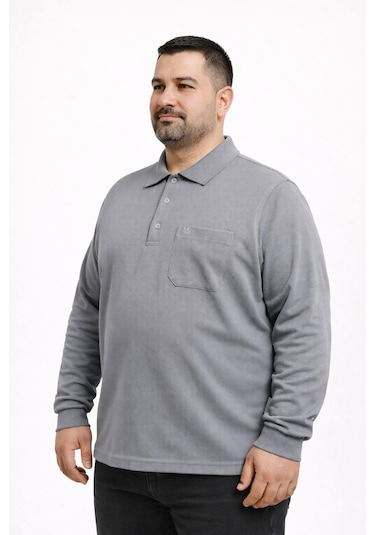 Classics Men Simenti Büyük Beden Erkek Polo Yaka Sweatshirt - 7564 Gri