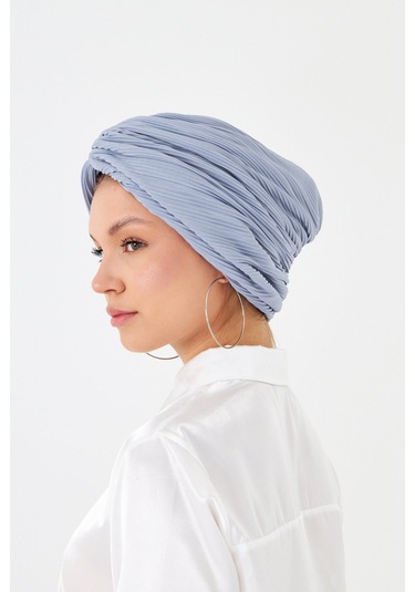 Gri Çapraz Büzgülü Tesettür Bone Fukuro Piliseli 2512 15 Gri