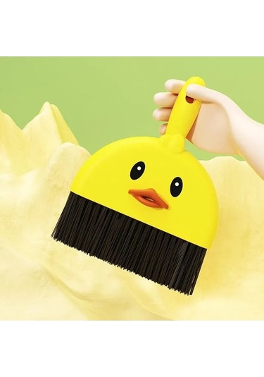 Fortunelane Küçük Sarı Ördek Süpürge Ve Kömürlük Seti - Eğlenceli Temizlik Aleti, Ev Temizliği İçin Dayanıklı