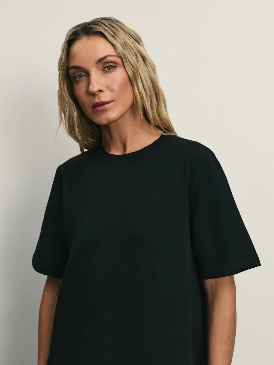 Zarına Bol Kesimli, Yırtmaçlı Tişört Elbise 366553700 Siyah