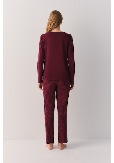 Suwen Pamuklu Comfort Pijama Takımı Sh26405660020 Bordo