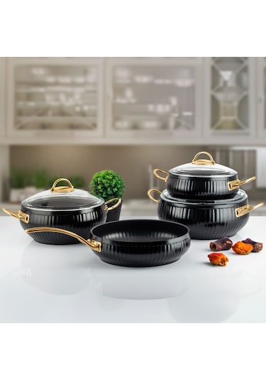 Lines Ts-0002 7 Parça Granit Kaplama Gold Kulp Güveç Tencere Seti