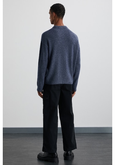 Tromso Erkek Relaxed Fit Bisiklet Yaka Sıcak Tutan Triko Indigo Kazak