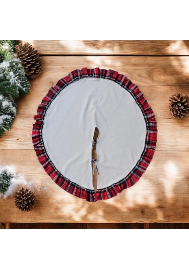 Yılbaşı Çam Ağacı Örtüsü Buldan Keten Ekose Fırfırlı Büyük Boy 90