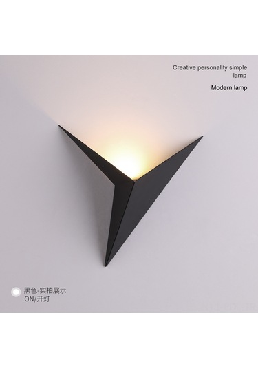 Padalink Modern Sanayi Stili Demir Led Duvar Lambası, Üçgen Tasarım, 3w, Isınık Işık, Otel/oda Dekorasyonu - Siyah Siyah