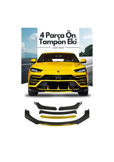 Sarı 4 Parça Ön Lip Universal Ön Tampon Eki Piano Black Sarı Renk