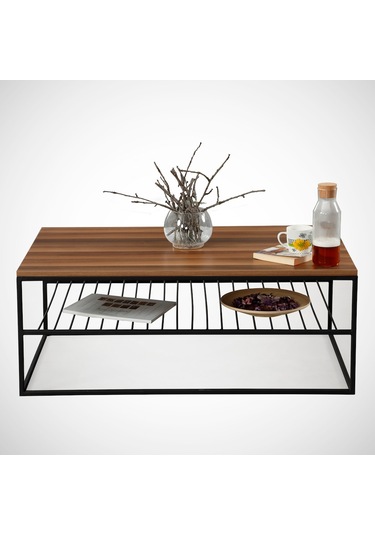 Etna Orta Sehpa Metal & Orta Masa Ceviz / Metal Ayaklı Sehpa