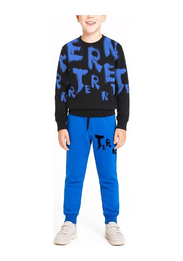 Erkek Çocuk 2 İplik Şardonsuz Alt-üst Takım Yazı Baskılı 3-10 Yaş 12413 Saks Mavisi