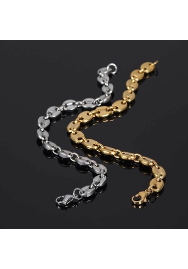 Novahub Hip Hop Kahve Çekirdeği Zincir Kolye, Domuz Burun Bilezik, 6mm-45cm, Gümüş Paslanmaz Çelik, Punk Tarzı, Üniseks, Moda Aksesuarı Gümüş