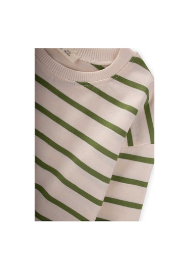 Cigit Çizgili Mevsimlik T-shırt 1-10 Yaş Yağ Yeşili Yağ Yeşili Çok Renkli