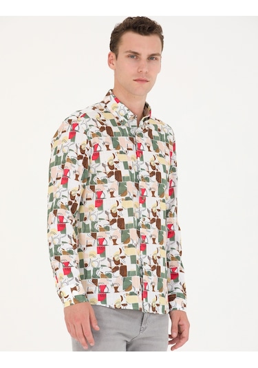 Pierre Cardin Erkek Haki Desenli Gömlek 50265034-vr027 Haki