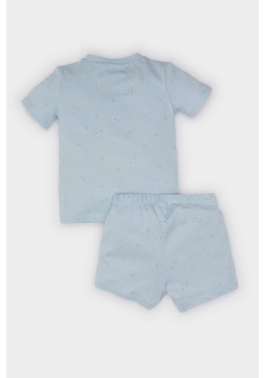 DeFacto Erkek Bebek Pijama Takımı Baskılı Kısa Kollu Penye Üst Beli Lastikli Şort E1184A525HSBE343 Mavi