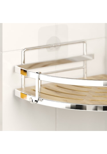 TEKNOTEL YAPIŞKANLI KANCALI 2 ADET BANYO KÖŞE RAFI KROM ST273H Krom