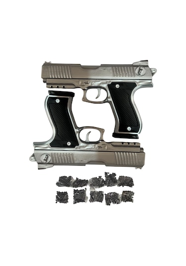 Boncuk Atan Tabanca 2 Adet Gri + 10 Paket Mermi Gri