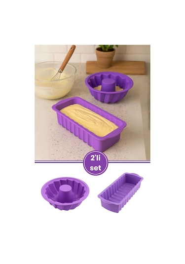 Silicolife 2 Li Silikon Kek Kalıbı Seti, Baton Kek Kalıbı Ve Burgu Kek Kalıbı Seti Yerli Üretim Lila Lila