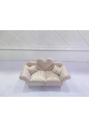 Berjer Figürlü Kadife Desenli Takı Bijuteri Mücevher Kutusu Biblo 24cm Krem İthal Ürün