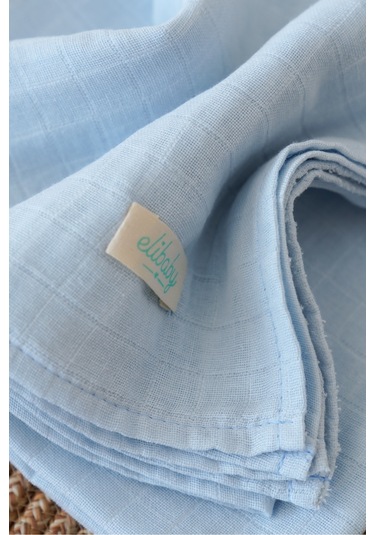 Organik Pamuk Çift Katlı Müslin Örtü Bebe Mavi 75x85 CM Bebe Mavi